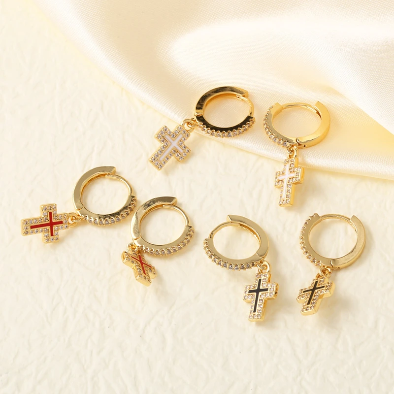 AS jewelry European and American new zircon copper plated 18k gold cross pendant earrings earrings earrings era234
