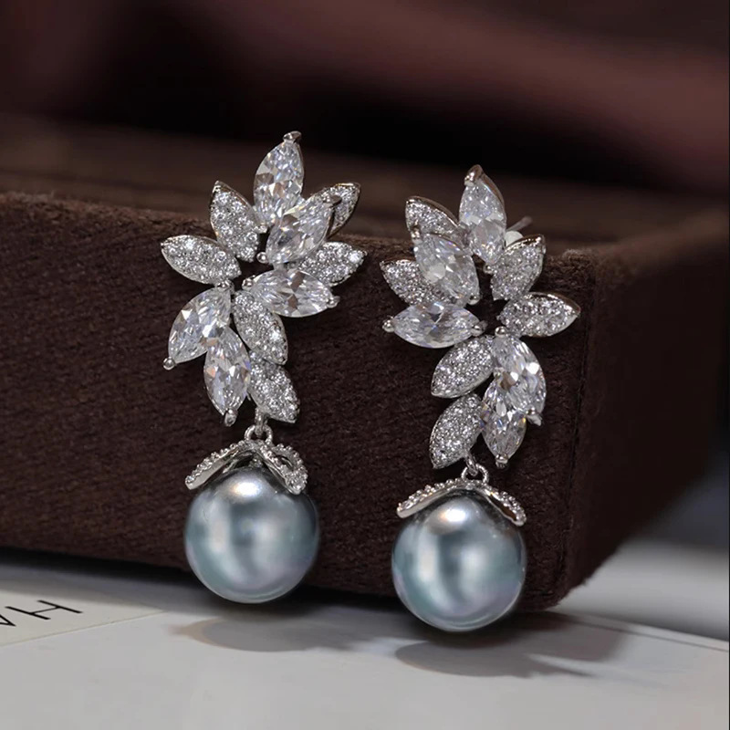 Korean high-end imitation pearl earrings Korean retro wheat ear flower earrings fashion earrings