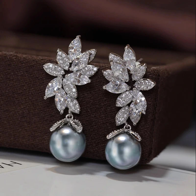 Korean high-end imitation pearl earrings Korean retro wheat ear flower earrings fashion earrings