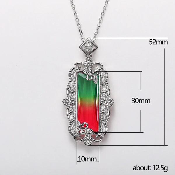 New pendant retro palace style colored gemstone pendant necklace luxury zircon necklace