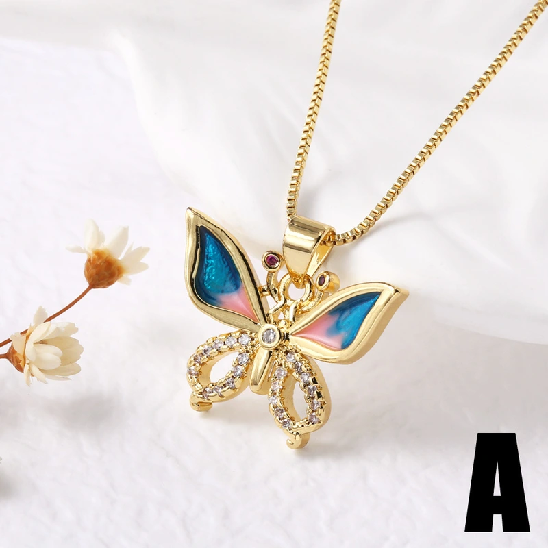 AS jewelry Europe and the United States hot selling color dripping copper plated 18k gold butterfly pendant necklace clavicle chain nka088