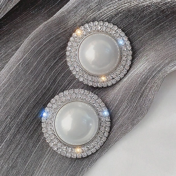  Exquisite imitation pearl earrings, circle design, micro-inlaid zircon earrings, French temperament women's trendy earrings