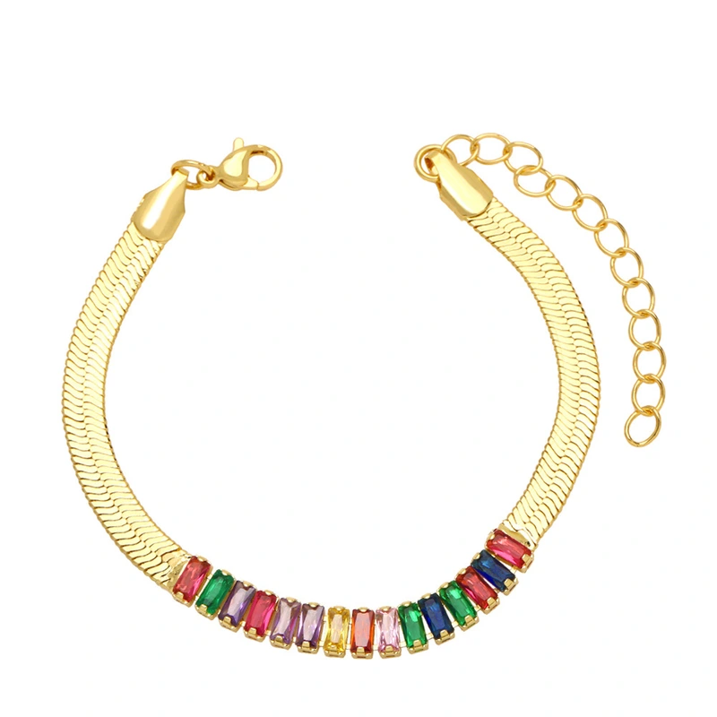 Blade chain bracelet fashionable simple flat snake bone chain European and American niche colored zircon bracelet female jewelry brh83