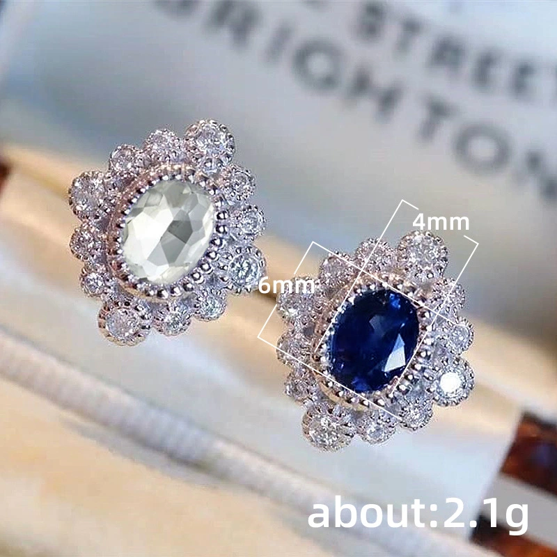 Live streaming style internet celebrity retro earrings new diamond sapphire zircon flower-shaped earrings for women