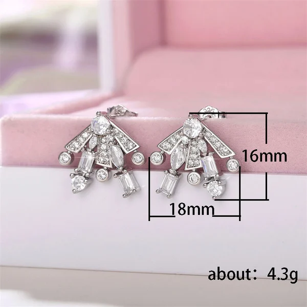 The same style of gorgeous fireworks earrings, sweet temperament, geometric zircon earrings, women's slim and fashionable earrings