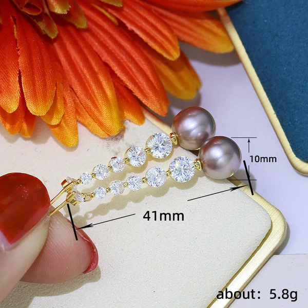 Fashionable diamond pearl earrings, high-end luxury Korean Internet celebrity earrings, long wedding date earrings