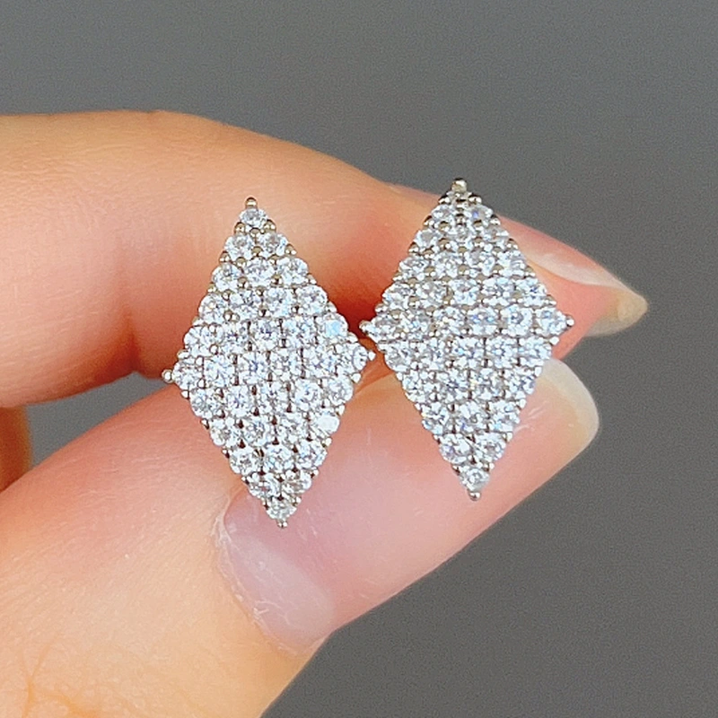 Super flash diamond zircon earrings for daily fashion OL commuting temperament full of diamonds heavy work face thinning earrings for women