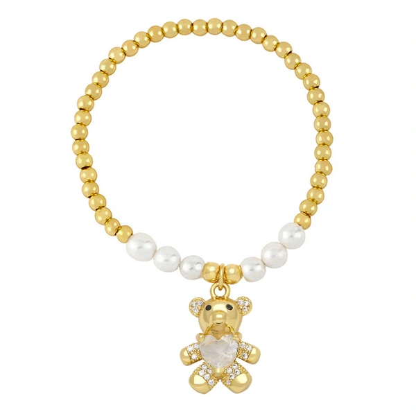 Pearl copper bead bracelet love bear pendant bracelet personality simple girls bracelet hand jewelry bra94