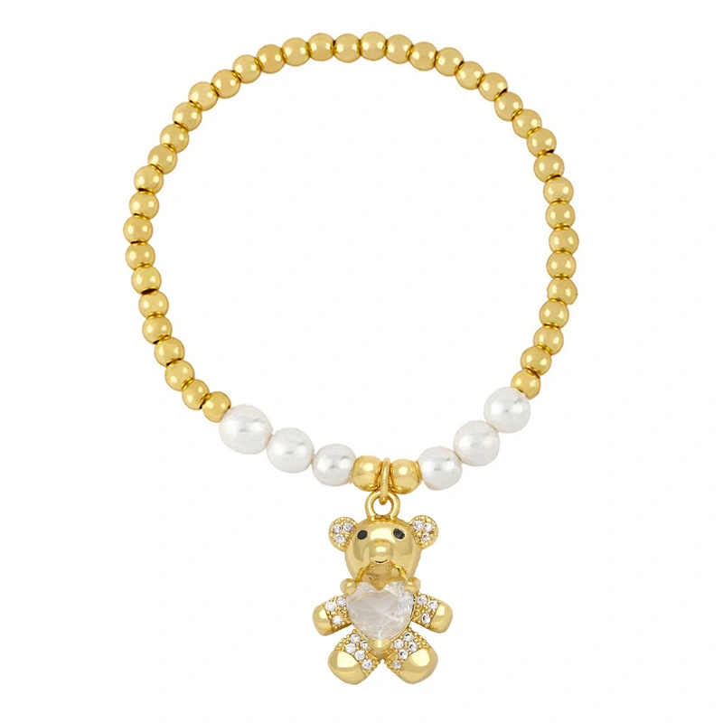Pearl copper bead bracelet love bear pendant bracelet personality simple girls bracelet hand jewelry bra94