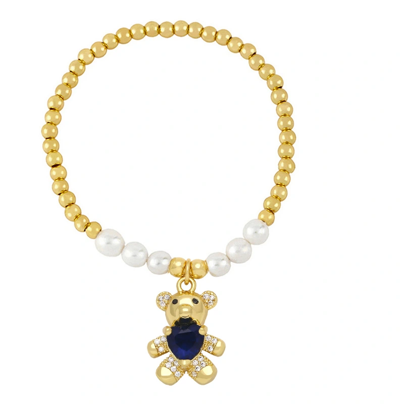 Pearl copper bead bracelet love bear pendant bracelet personality simple girls bracelet hand jewelry bra94