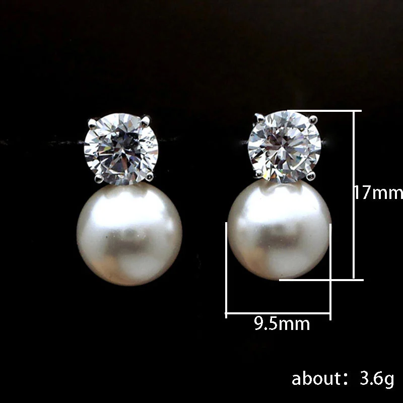 Ruili celebrity-style earrings, elegant women's simulated pearl single diamond earrings, fashionable evening earrings