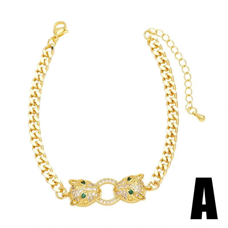 European and American jewelry exaggerated punk leopard bracelet niche light luxury inlaid zircon gold-plated hand jewelry bracelet brm33