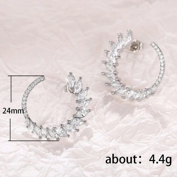 Korean horse eye zircon hoop earrings fashionable leaf arc wreath earrings all-match girls ear jewelry