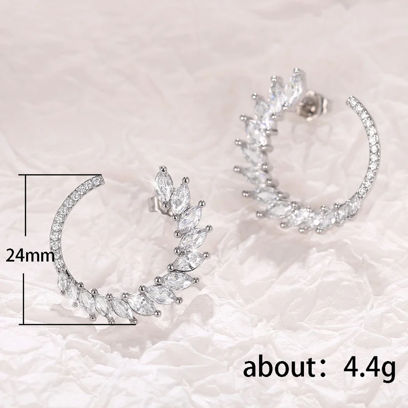 Korean horse eye zircon hoop earrings fashionable leaf arc wreath earrings all-match girls ear jewelry