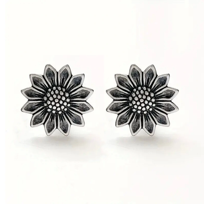    New European and American daisy earrings, metal feel, old sunflower earrings, factory direct sales