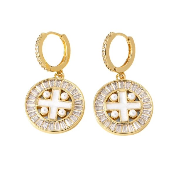 AS jewelry hot selling cross earrings female gold-plated zircon shell heart earrings erw14