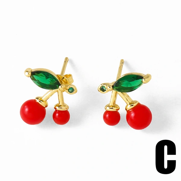 AS jewelry copper plated 18k gold fruit cherry inlaid zircon earrings earrings erq30 ring