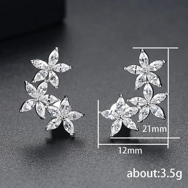 Classic retro full inlaid AAA horse eye zircon flower earrings female creative five petal flower student earrings hot sale