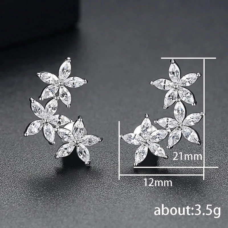 Classic retro full inlaid AAA horse eye zircon flower earrings female creative five petal flower student earrings hot sale