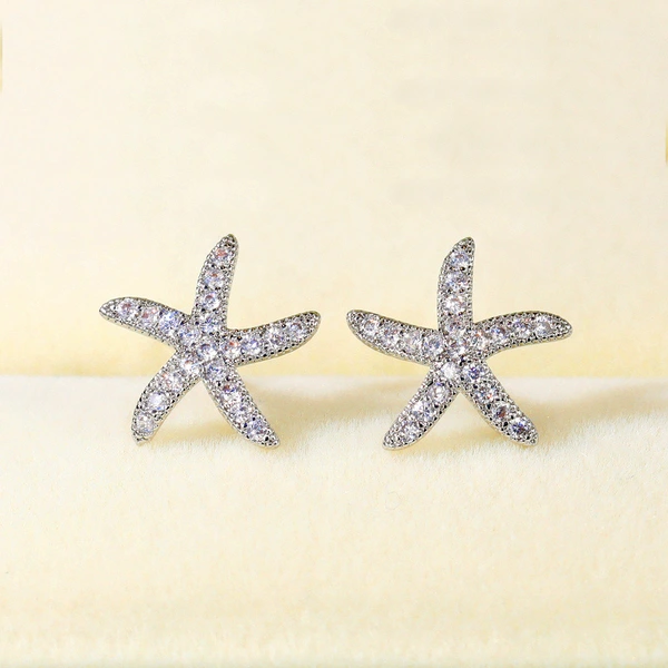   Hot selling starfish diamond earrings European and American creative five-pointed star full diamond zircon earrings ear jewelry
