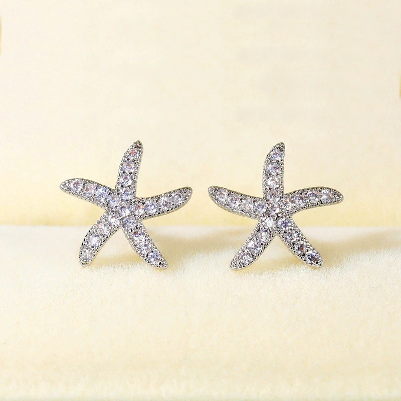   Hot selling starfish diamond earrings European and American creative five-pointed star full diamond zircon earrings ear jewelry