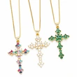 European and American jewelry micro-inlaid colored zircon cross pendant necklace hip hop retro clavicle chain nks87
