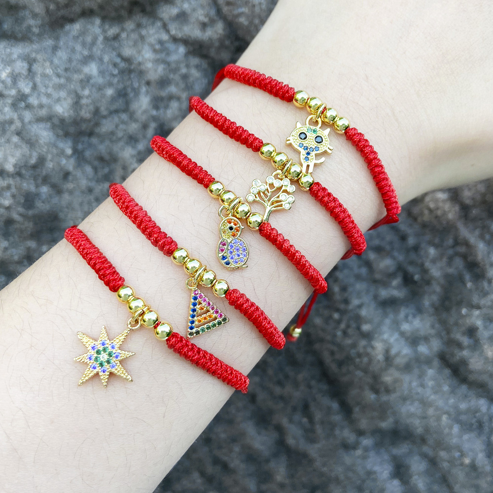Hot selling cute kitten red string bracelet fashion triangle tree of life pendant bracelet brk84