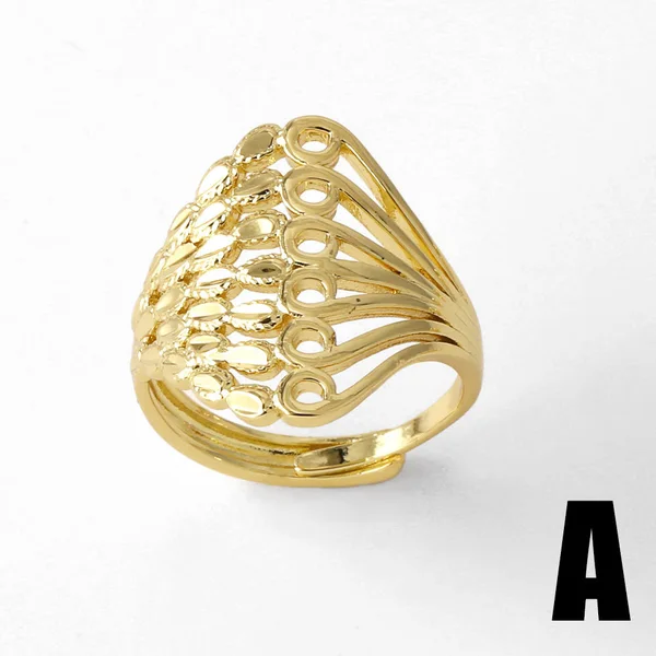 AS jewelry hot selling hollow leaf open ring female copper plated 18k close ring ring rij57