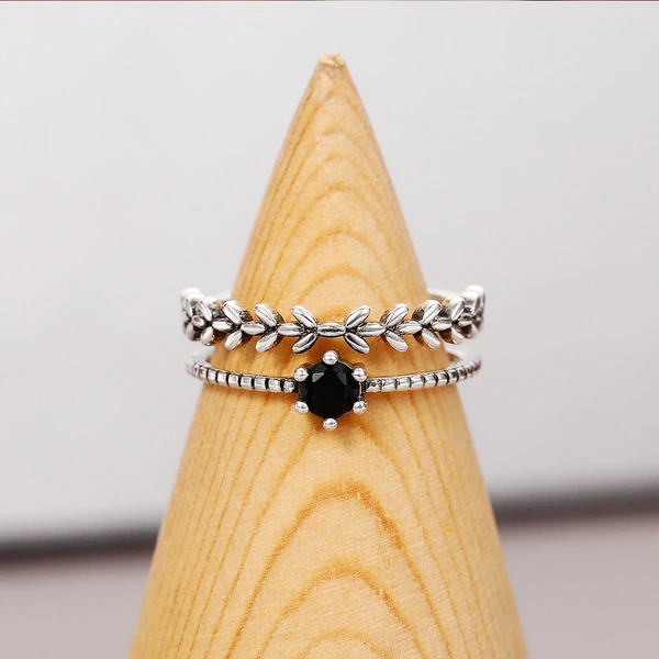 Japanese and Korean style personalized joint ring retro flower-shaped branch creative double-layer ring open ring