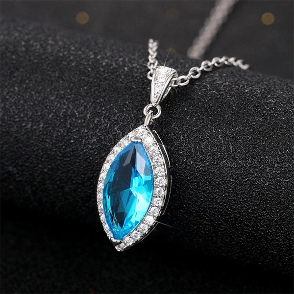 Ruili Magazine Style European and American Aquamarine Topaz Marquise Pendant Necklace Copper with Zircon Clavicle Chain