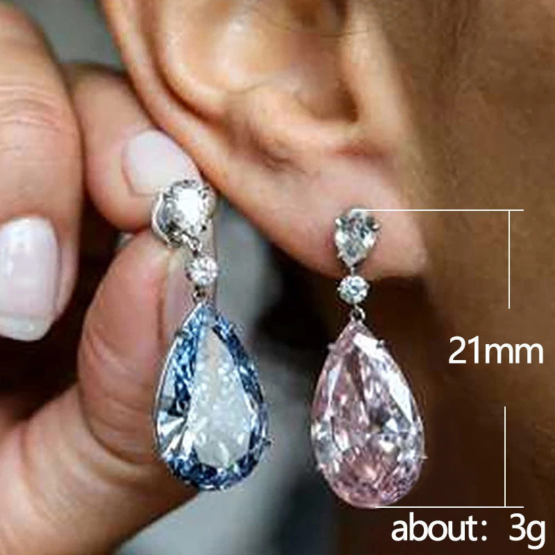 New European and American earrings, elegant lady pink diamond pear-shaped teardrop earrings for women, strong jewelry factory supply