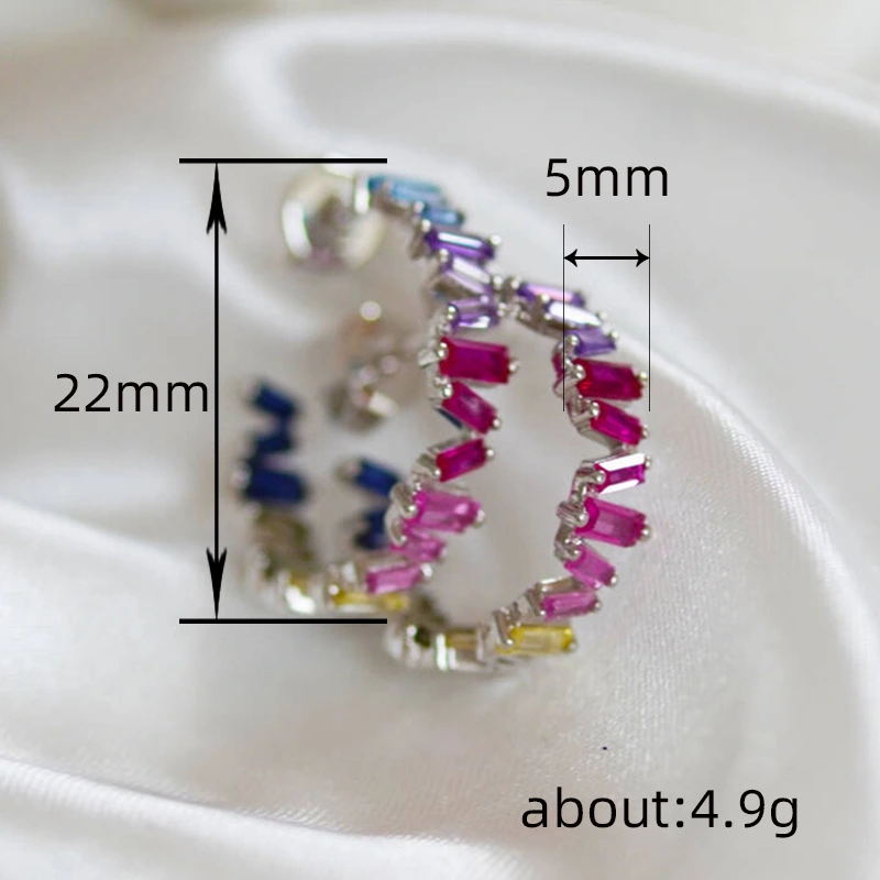  Unique colored zircon earrings for women, niche design, autumn and winter small earrings, cool personality rainbow earrings