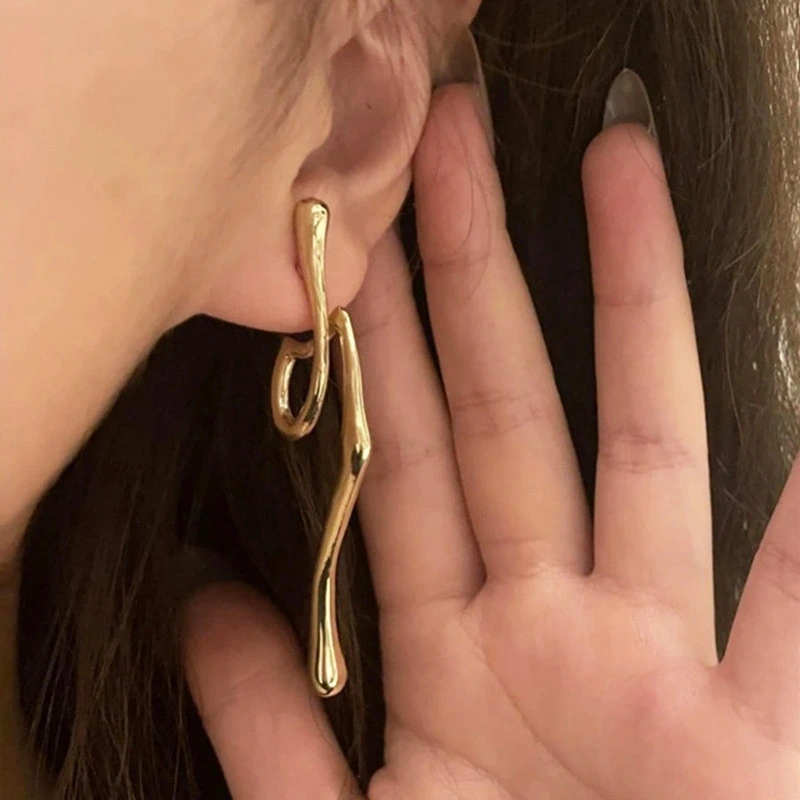 Hot selling wrinkled metal earrings exaggerated irregular earrings line earrings for women