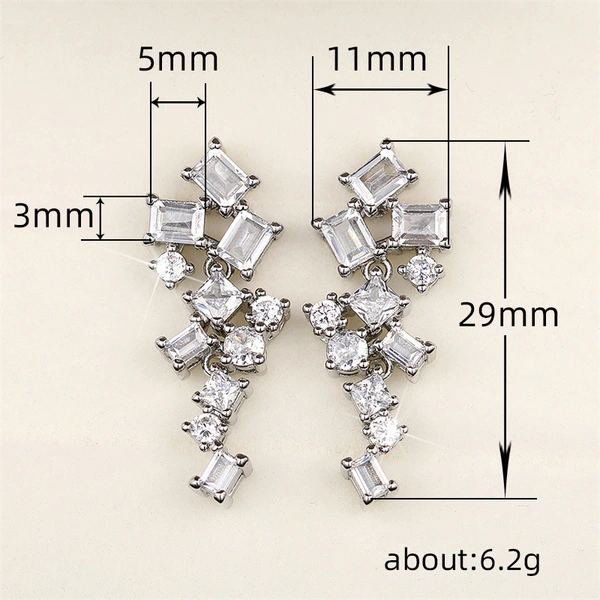 Japanese and Korean fresh and super shiny micro-inlaid zircon earrings diamond round square geometric earrings bridal earrings