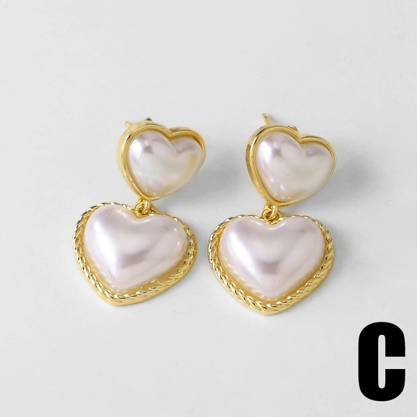 AS jewelry pearl heart earrings copper plated real gold micro inlaid zircon earrings era259
