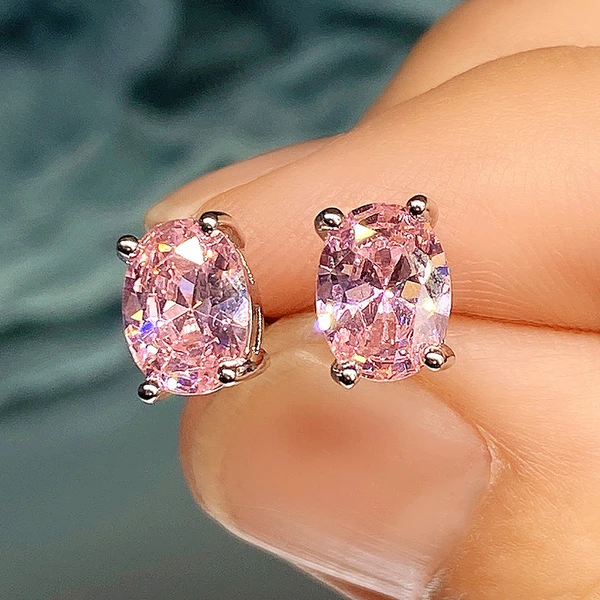 Special earrings dazzling four-claw single diamond earrings for women fashionable and small oval zircon earrings