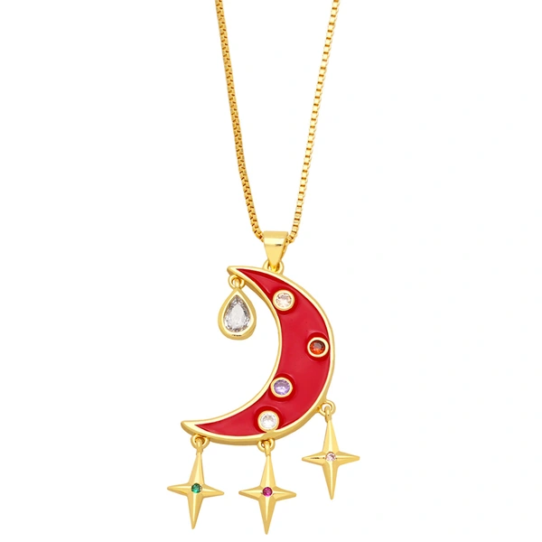 Clearance 2023 Creative Personality Star and Moon Necklace Women European and American Fashion Star and Moon Pendant Clavicle Chain nkb564