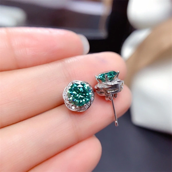 Live streaming welfare imitation Maldives blue-green zircon earrings for women factory supply