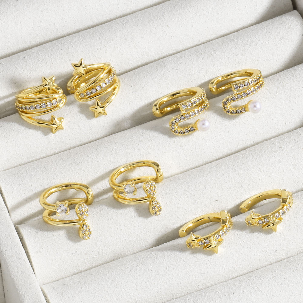 AS jewelry new hot selling star copper plated 18k ear bone clip earrings era073 ear cuff