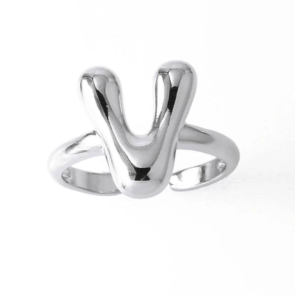 AS jewelry smooth 26 English letters ring female copper plated real gold open ring rih04