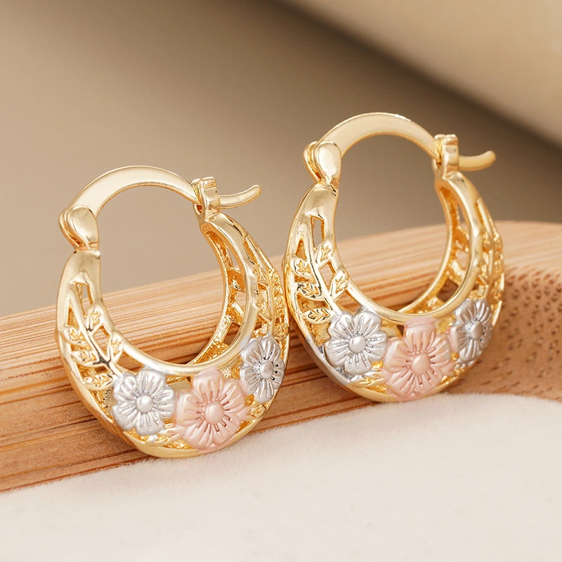 Korean style small fresh forest earrings for women three-color oil painting frosted small flower accessories lady gentle style earrings