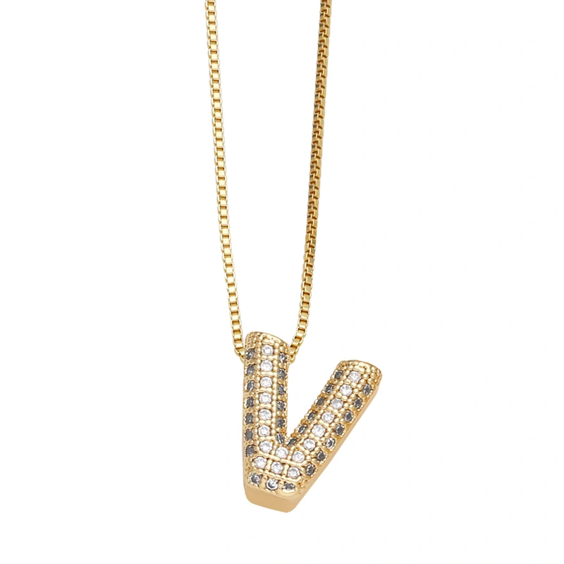Temu hot selling 26 English letters necklace inlaid with zircon gold-plated clavicle necklace jewelry nkp54