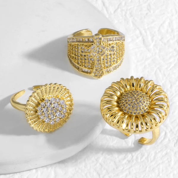 AS jewelry new copper plated 18k gold full zircon cross sunflower ring ring ris66 ring