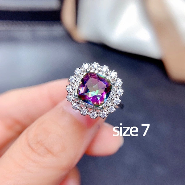 Internet celebrity live jewelry set luxury colored zircon necklace sea blue earrings and ring set