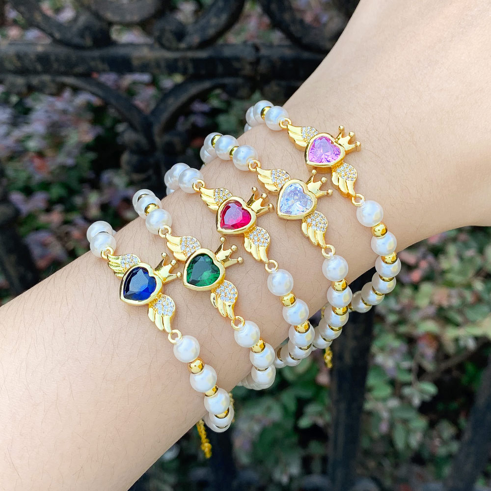 Clearance trend personality sweet cool style love bracelet female net red pearl bracelet colored diamond peach heart bracelet brj96