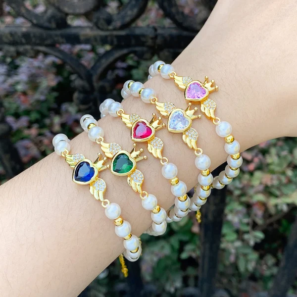 Clearance trend personality sweet cool style love bracelet female net red pearl bracelet colored diamond peach heart bracelet brj96