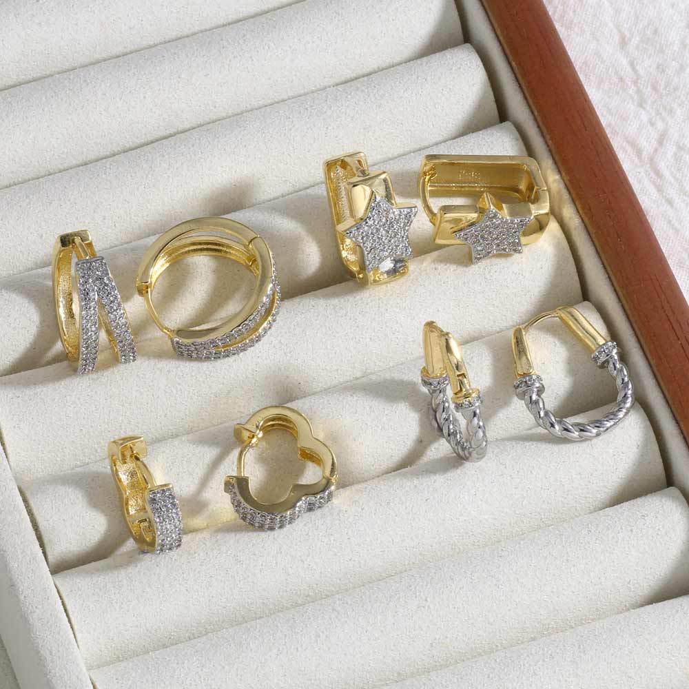 AS jewelry hot selling copper plated 18k gold inlaid zircon star two-color earrings earrings female erv88