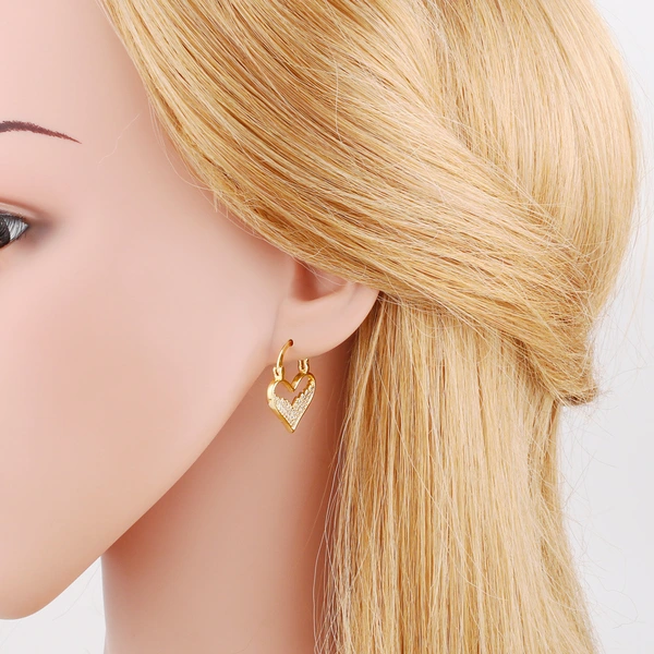 European and American jewelry love heart earrings for women copper plated real gold inlaid zircon earrings wholesale era313