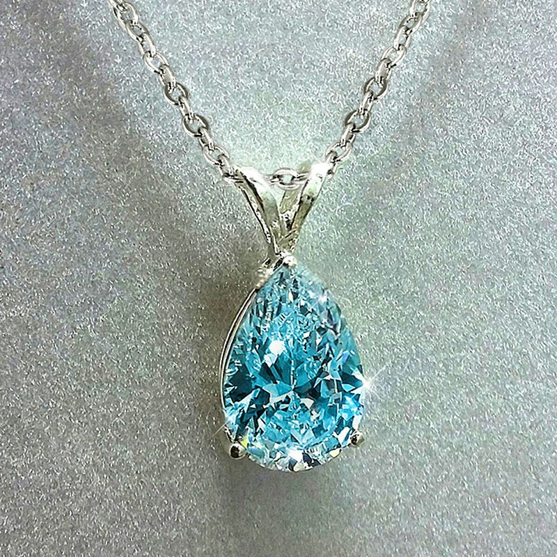 European and American fashion jewelry diamond drop pear-shaped zircon pendant simple engagement clavicle necklace for women