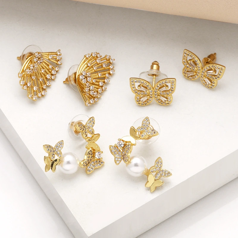 AS jewelry shopee butterfly earrings female copper plated real gold inlaid zircon earrings earrings ery03